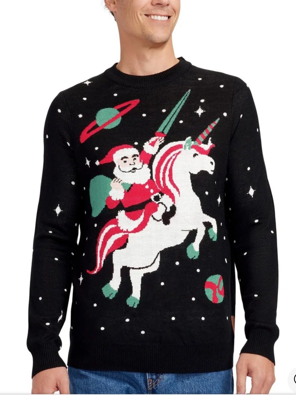 Tipsy Elves Men's Santa Unicorn Ugly Christmas Sweater SZ XXL in Black